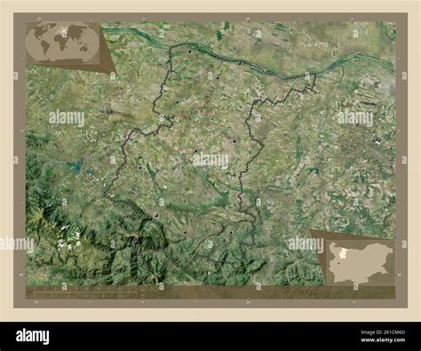 Vratsa, province of Bulgaria. High resolution satellite map. Locations of major cities of the ...