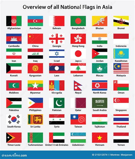 Overview of All National Flags in Asia. Stock Vector - Illustration of ...