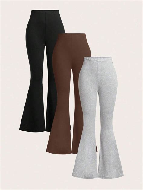 SHEIN PETITE 3 Packs Fitted Waist Elastic Band Elastic Waist Flare Suit ...