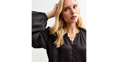 Black Round Neck Button Through Blouse | New Look