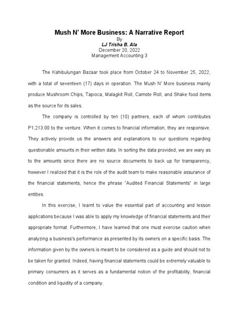 Narrative Report in Financial Statement Example 的图像结果