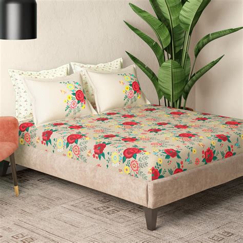 Buy PORTICO Florique Cotton 144TC Printed 5Pcs Super King Bedsheet Set ...