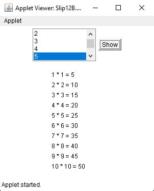 Slip 12 - B) Write a java program to display multiplication table of a ...