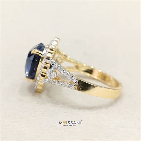 Semi Precious Blue Sapphire Heart Shape With Lab Grown Diamond Ring ...