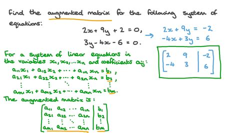 Question Video: Find the Augmented Matrix for a System of Equations | Nagwa