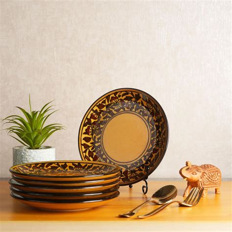 Buy Caffeine Ceramic Handmade Stoneware Brown Sehra Quarter Plate 7 ...