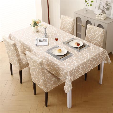 Elastic Dining Chair Covers with Matching Tablecloth, Beige Abstract G ...
