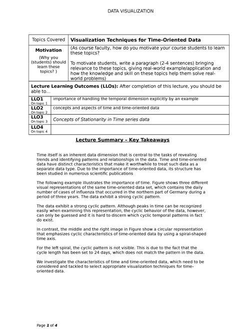 Visualization Techniques for Time-Oriented Data - .. LLO On topic 1 ...