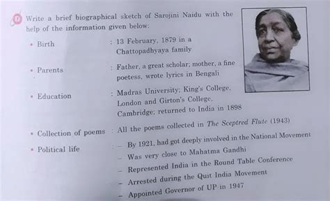 Biosketch on Sarojini Naidu - Brainly.in