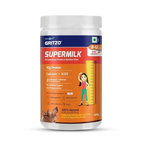 Buy Gritzo SuperMilk Height+ for 8-12y Girls, Personalized Health Drink ...