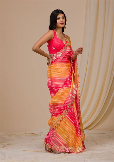 Buy Red Printed Semi Crepe Saree - Koskii