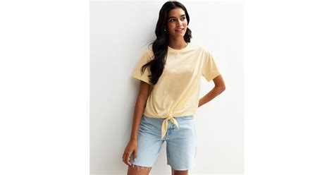Light Yellow Tie Front T-Shirt | New Look