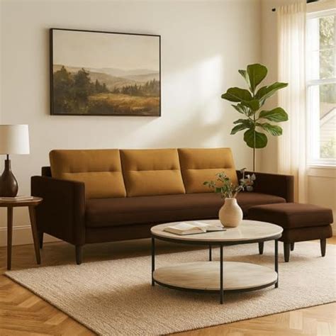 FURNY Welford Premium 4 Seater Fabric L Shape Convertible Sofa Set for ...