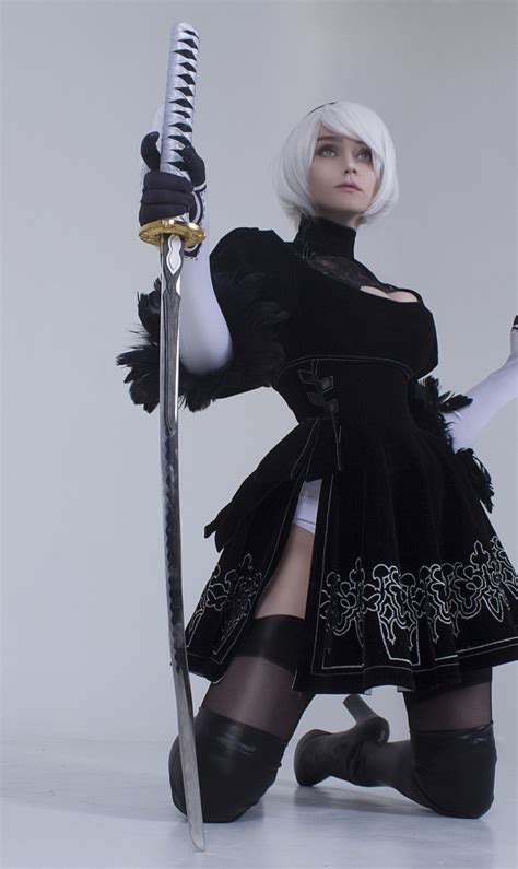 Download wallpaper sword, katana, grey background, black dress, Nier ...