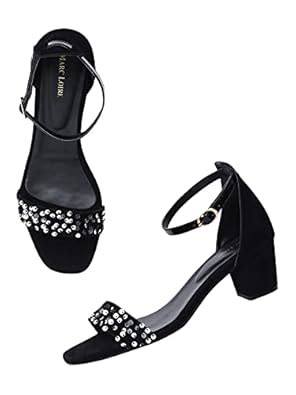 Buy Marc Loire Women's Slip On Black Sequence Block Heel Fashion Sandal ...