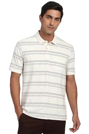 Peter England Men's Striped Regular Fit T-Shirt (PEKWWRGFD78802_Cream ...