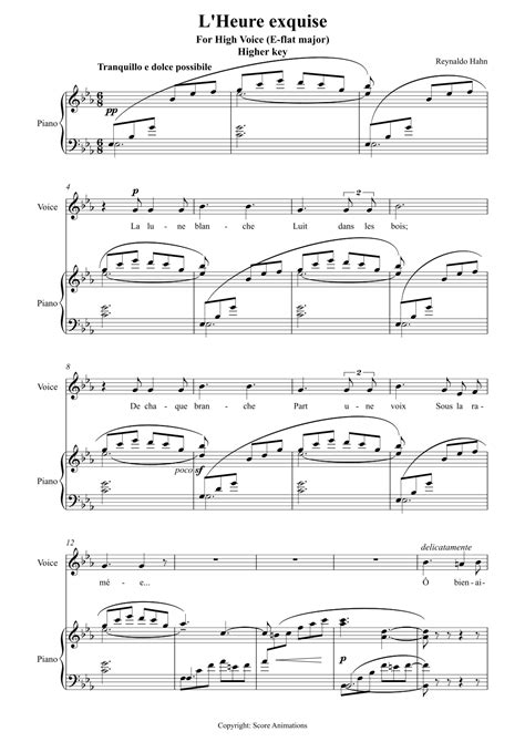 "L'heure exquise" for High Voice (E-flat major) (arr. Score Animations ...