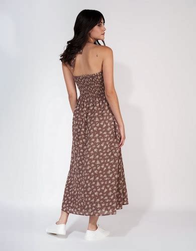 Buy American Eagle Women Brown Floral Smocked Halter Maxi Dress Online