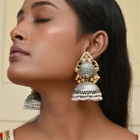 Antique Opulance Statement Chandbali Jhumka Earrings – VOYLLA