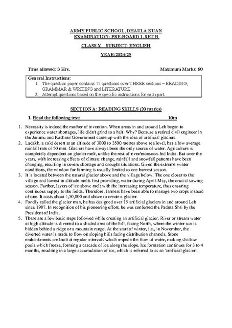 X-PB1-ENG 2024-25: Pre-Board 1 Set B Examination Paper - Studocu