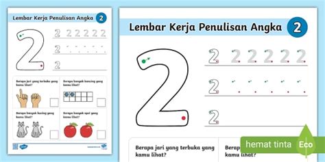 Worksheet Menulis Angka 2 (teacher made) - Twinkl