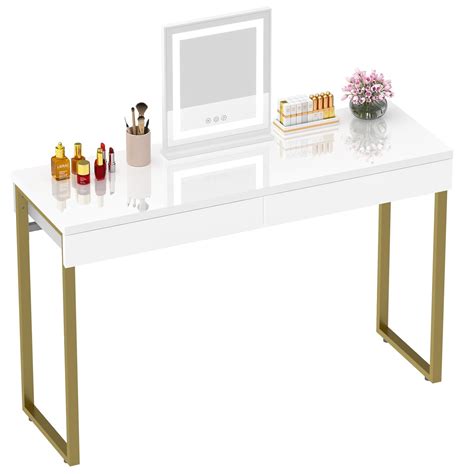 GreenForest Dressing Table with 2 Drawers Glossy White 100 x 40 cm Home ...