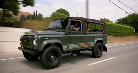 American TV host Jay Leno drives Vintage Land Rover Defender powered by ...