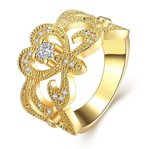 Via Mazzini 24k Gold Plated Royal Princess Crown Proposal Heart Ring ...