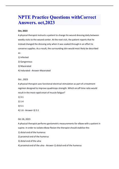 NPTE Practice Questions withCorrect Answers. oct,2023 - NPTE - Stuvia US