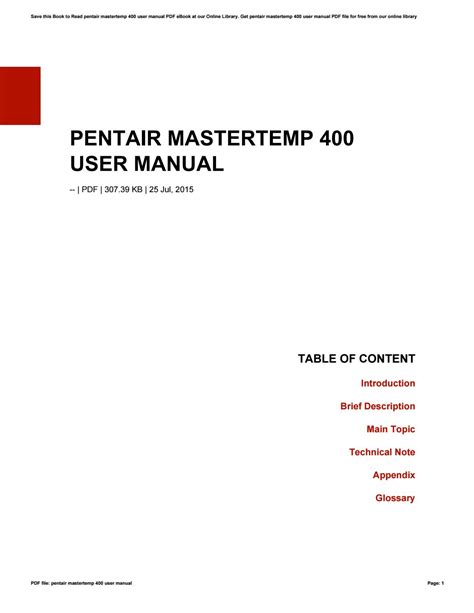 Pentair Mastertemp 400 Troubleshooting Manual