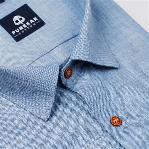 Light Blue Color Blended Linen Shirt For Men's – Punekar Cotton