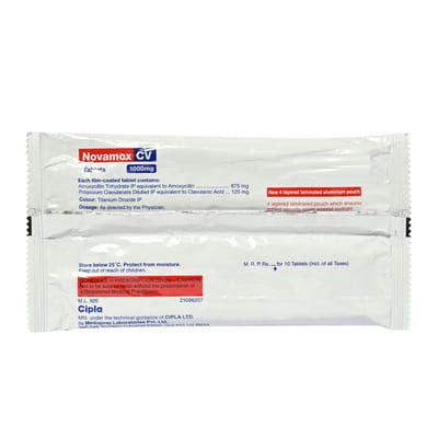 Novamox Cv 1gm Strip Of 10 Tablets: Uses, Side Effects, Price & Dosage ...