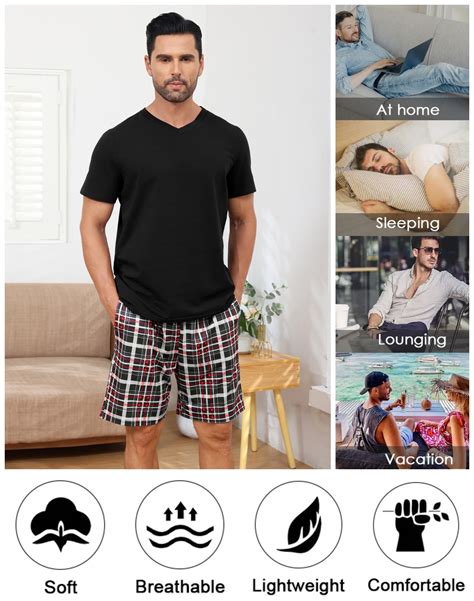 Short Sleeve Pajama Sets for Men 2 Piece Mens Short Pajamas Sets with ...
