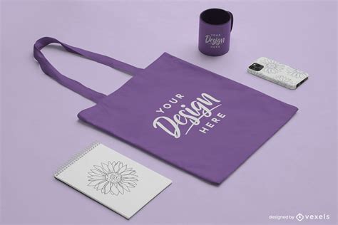 Empty Tote Bag On Solid Background Mockup PSD Editable Template