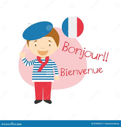 Cartoon Character Saying Hello and Welcome in French Stock Vector ...
