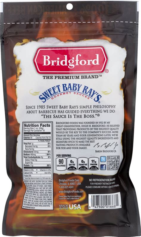 Bridgford Sweet Baby Ray's High Protein Beef Jerky, Low Carb Snack, Low ...