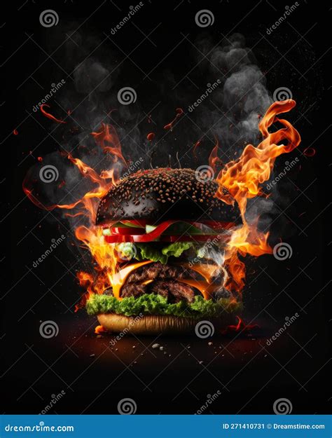 Flame-Grilled Burger: a Mouthwatering Vision. Generative AI Stock ...