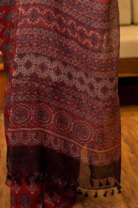 Indian Ethnic Co Kota Doria Cotton Saree Ajrakh Block Print – THE ...