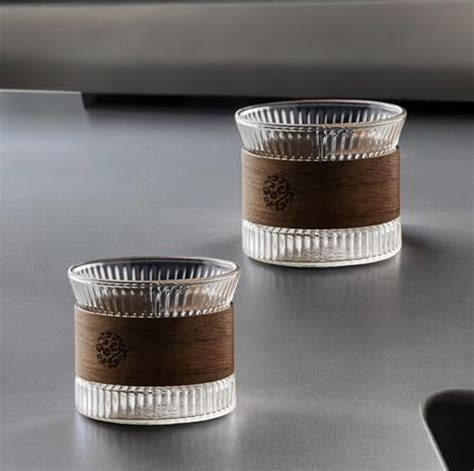 SQUARE LEAF® Borosilicate Glass Cup with Removable Wooden Sleeve, Heat ...