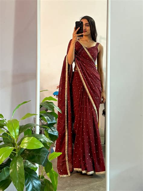 Georgette sequinned predraped saree. – LabelSeam