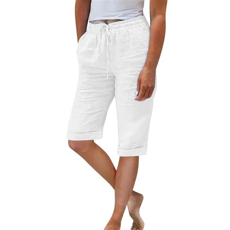 Charmgo Capri Pants for Women, Linen Shorts for Women Knee Length ...