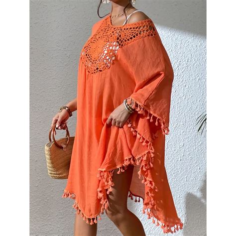 Buy Addery Orange Crochet Beach Cover-Up Online