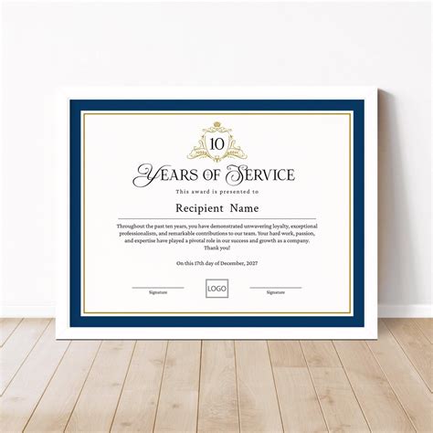 10 Years of Service Certificate, 10 Year Work Certificate of ...