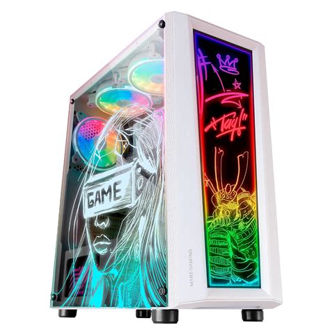 MARSGAMING MC-Art White, ATX Gaming PC Case, Double Tempered Glass ...