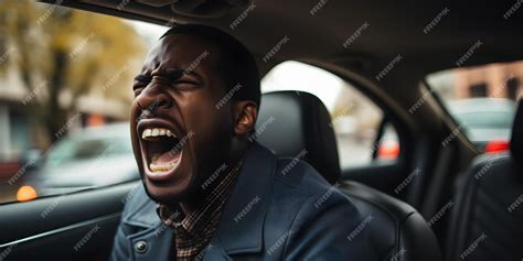 Black man expresses frustration in the back of a car concept emotions ...