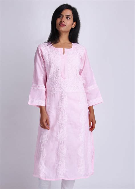 Get Pink Cotton Chikankari Kurta at ₹ 1449 | LBB Shop