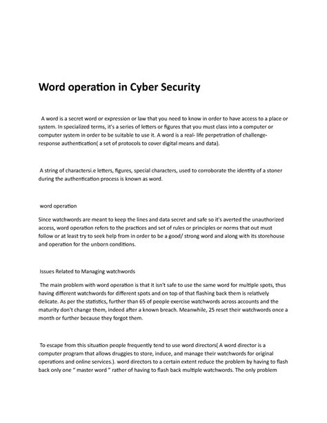 Word operation in Cyber Security - In specialized terms, it's a series ...
