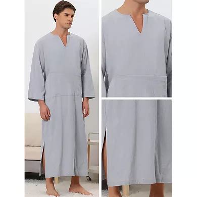 Nightshirt for Men's V-Neck Long Sleeves Pajamas Nightgown with Pockets