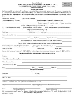 Fillable Online dir ca Request for QME Panel - State of California ...
