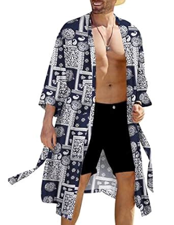 Buy COOFANDY Men's Lightweight Kimono Robe Japanese Bathrobes Open ...